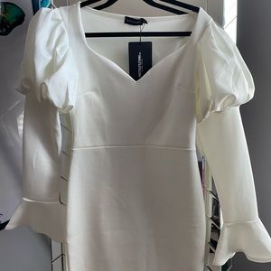 White Scuba Puff Sleeve Bodycon Dress